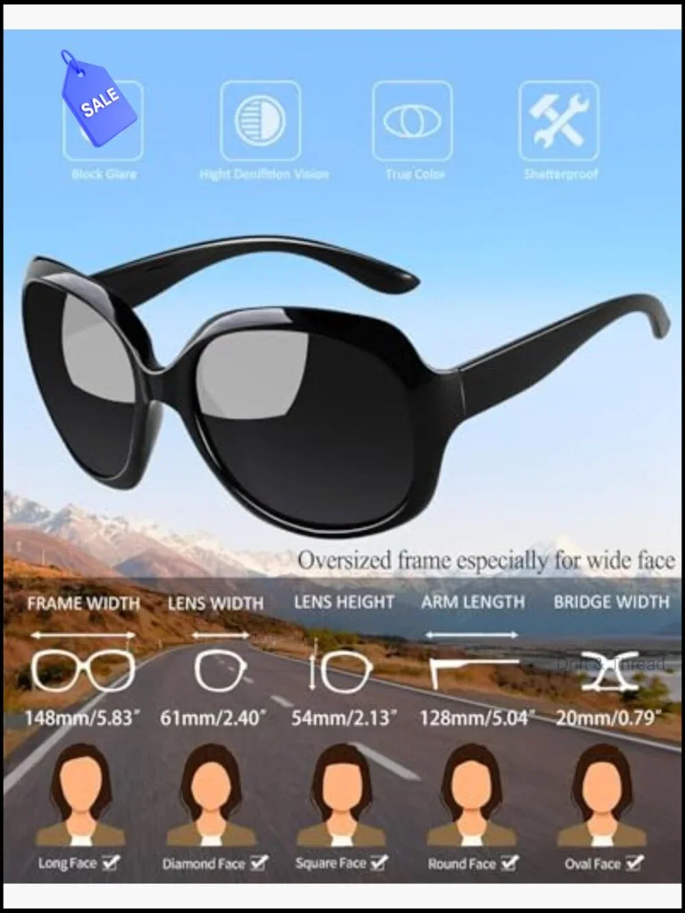 Oversized Butterfly Polarized Sunglasses Women UV400 Driving Shades